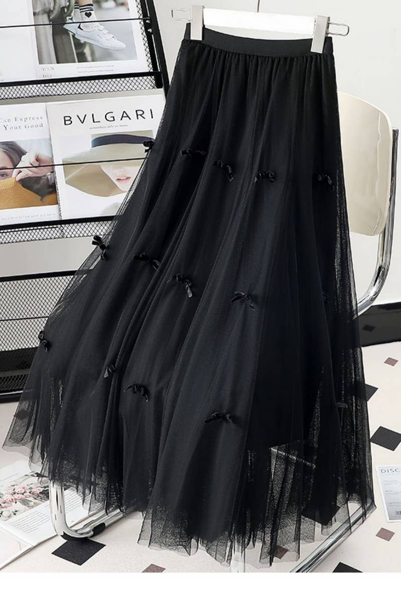 NINEXIS - Wholesale Skirt - Women's - CWBLS00712_BOW MESH A-LINE MIDI SKIRT WOMEN0