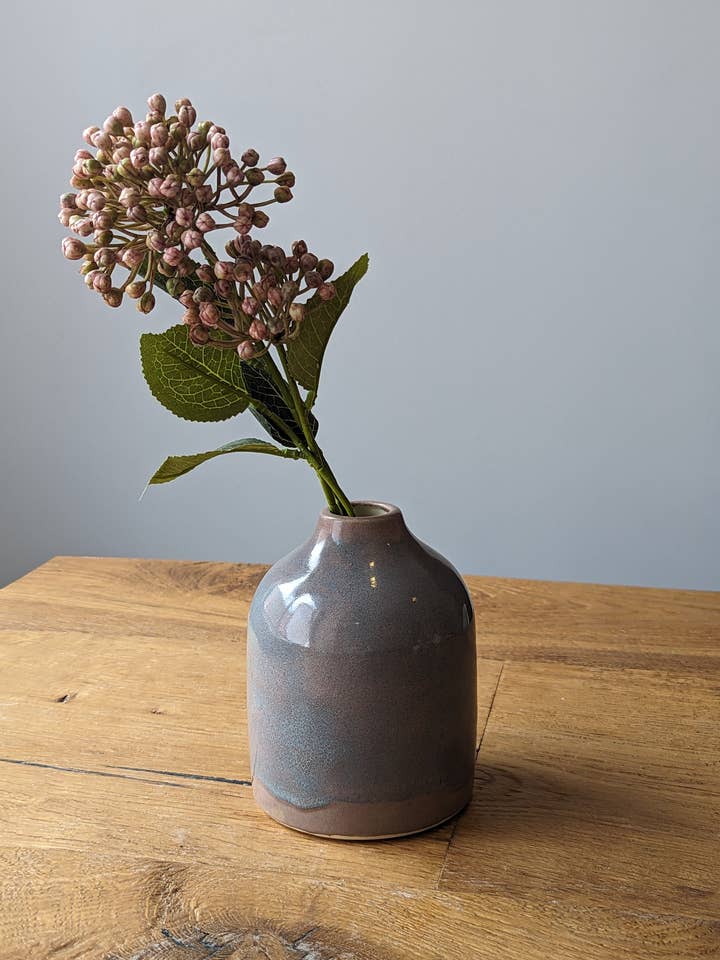 Tall Bottle Vase (in Mottled Mauve) for wholesale by Tide Ceramics Studio