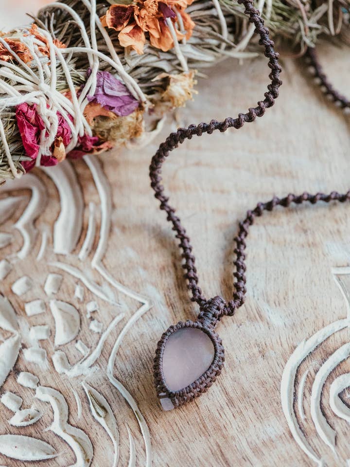 Rose Quartz Pendant~ Macramé Cord for wholesale by Meelah Collections
