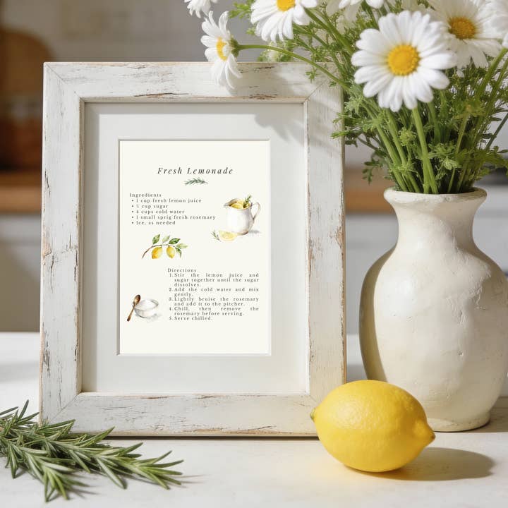 Recette de Limonade Fraîche Art, Décor Mural de Cuisine Cottagecore pour la vente par Designs by Michaela