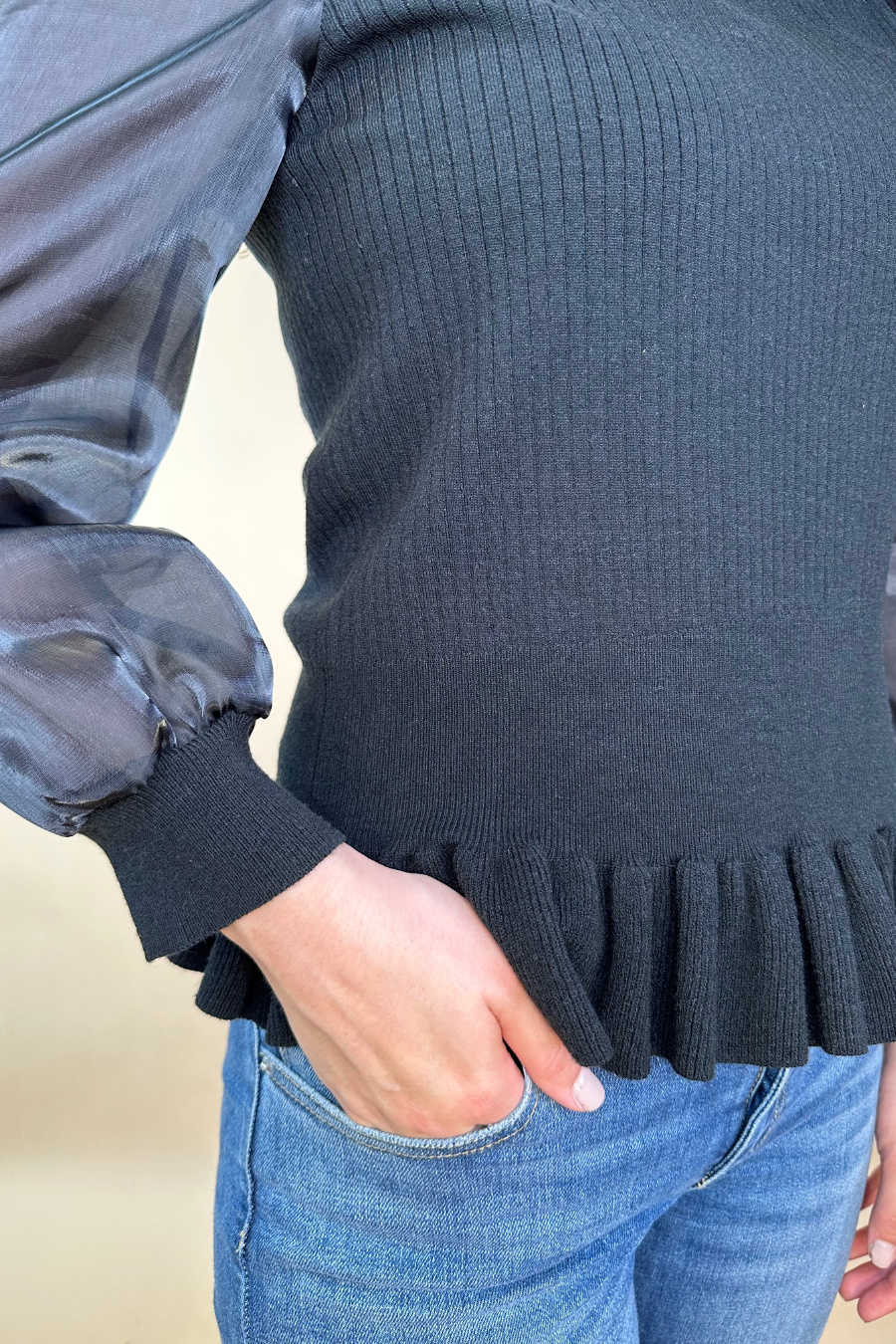 Black Meet Your Match Smocked Top for wholesale on Faire13