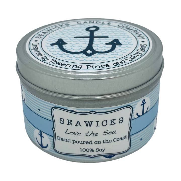 Love the Sea 100% soja groot reisblik voor wholesale door Seawicks Candle Company