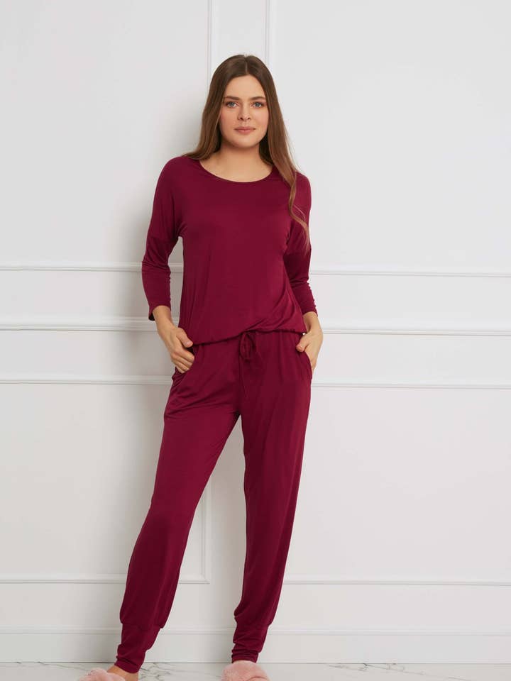 Casual Boat Neck Long Viscose Lounge Set / Pajamas H29 for wholesale by Oh!Zuza night&day