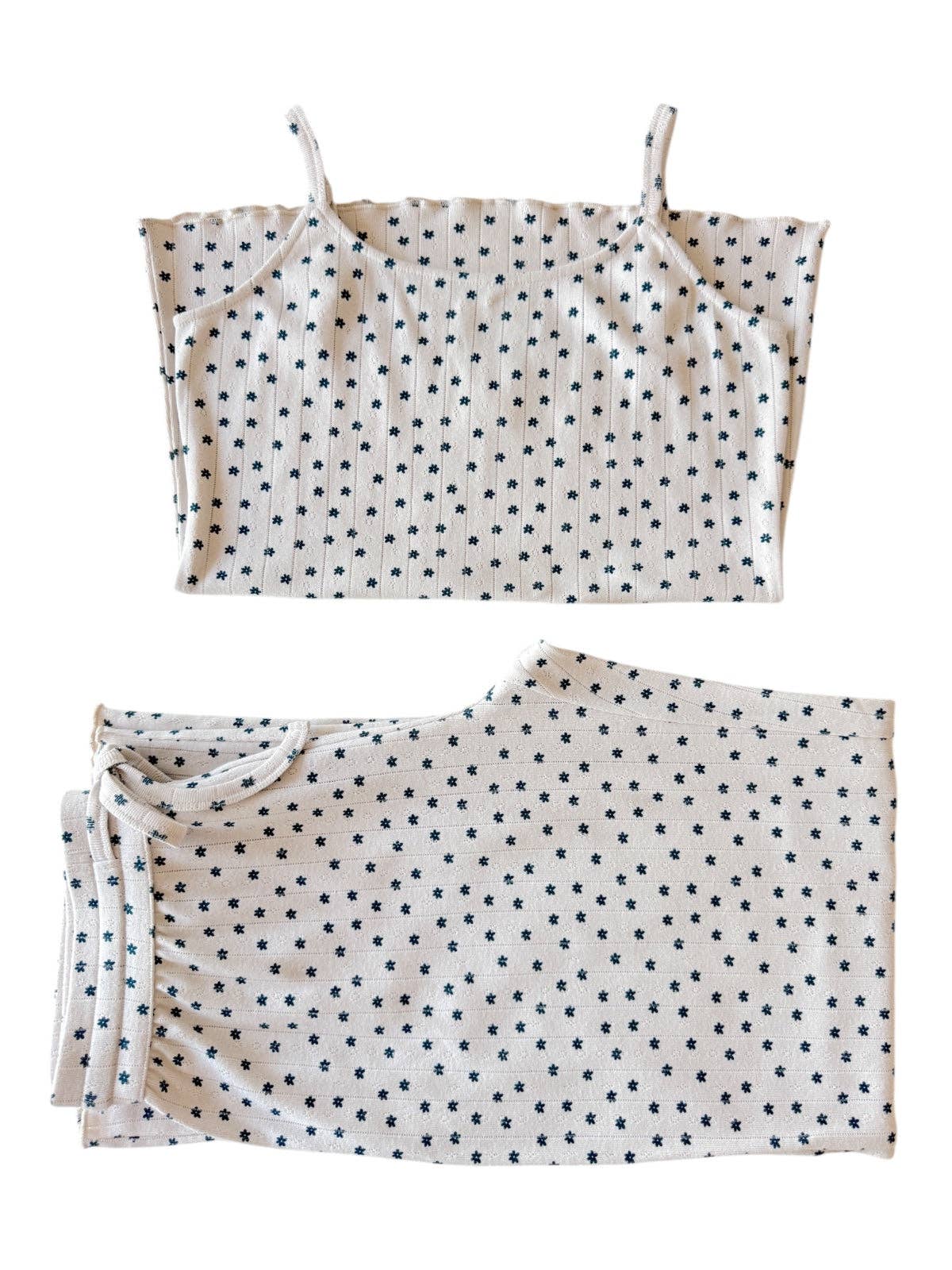 SIIX Collection - Wholesale Lounge Set - Women's - Blue Flower / Organic Pointelle Women's Cami Lounge Set1