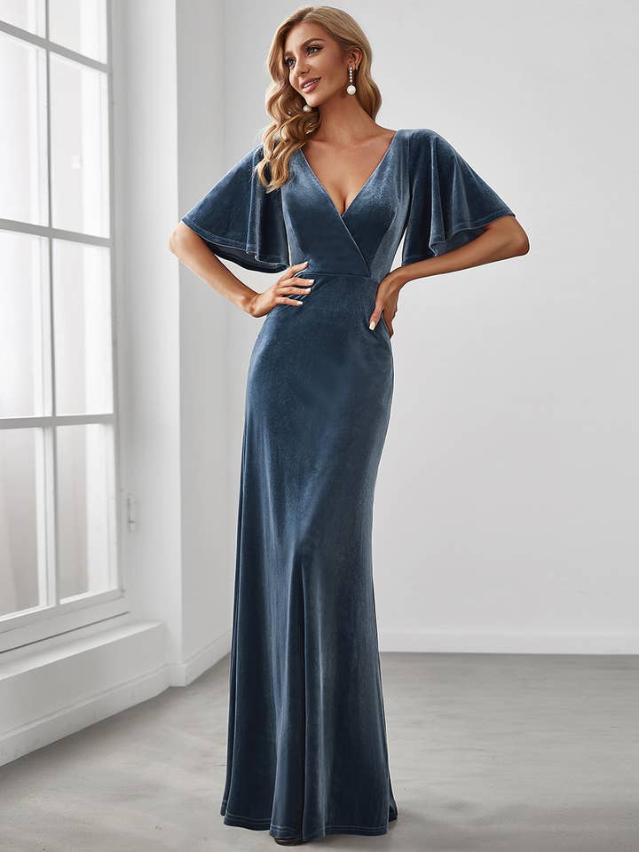 Ever-Pretty - Wholesale Gown - Women's - Elegant Double V Neck Velvet Wholesale Party Dress