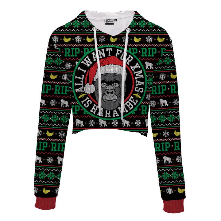 Sweat à capuche court All I Want For Xmas Is Harambe pour la vente par Beloved Shirts