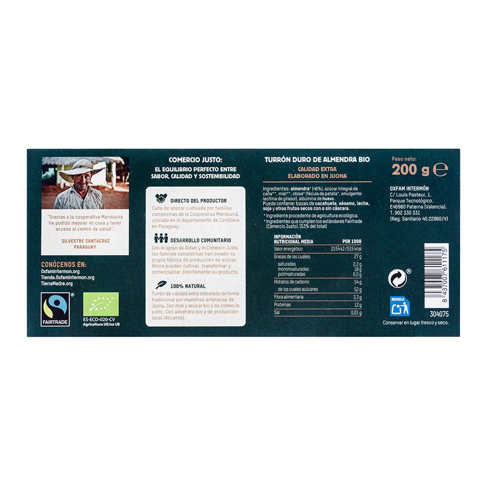 Tierra Madre - Vendita all'ingrosso Torrone - TORRONE DURO BIOLOGICO ALLE MANDORLE 200gr1