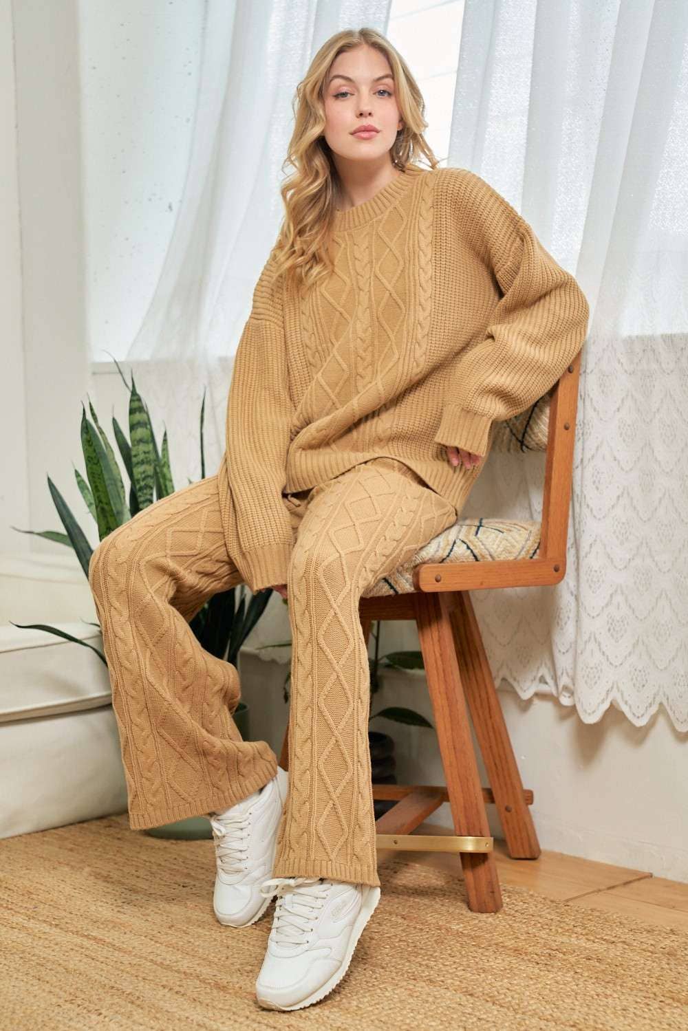 CAMEL Cable Crochet Oversize Sweater for wholesale on Faire4