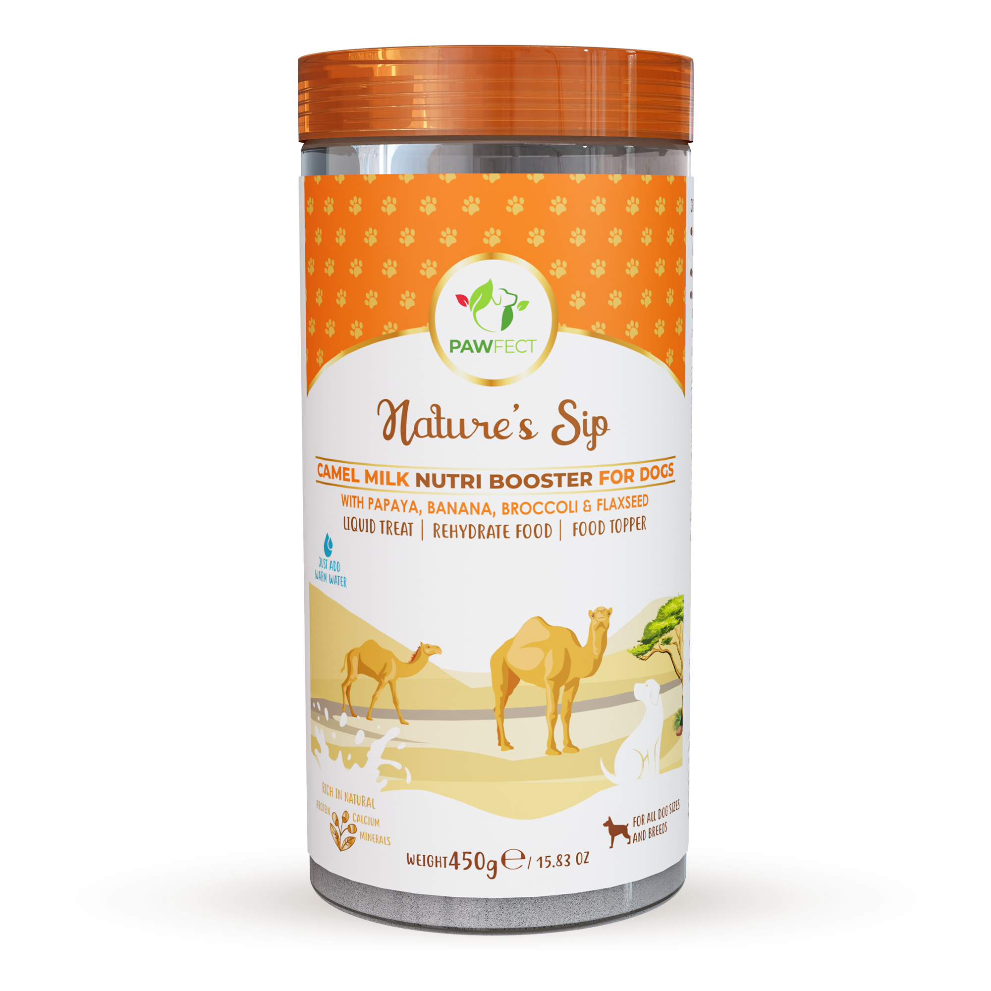 Pawfect Foods – wholesale Pet supplement – Dog – Pawfect Nature's Sip Camel Milk Powder with Papaya, Banana, Broccoli & Flaxseeds| Easily Digestible| Pre & Probiotics| Healthy Topper| Low Glycemic| Hydration Support10