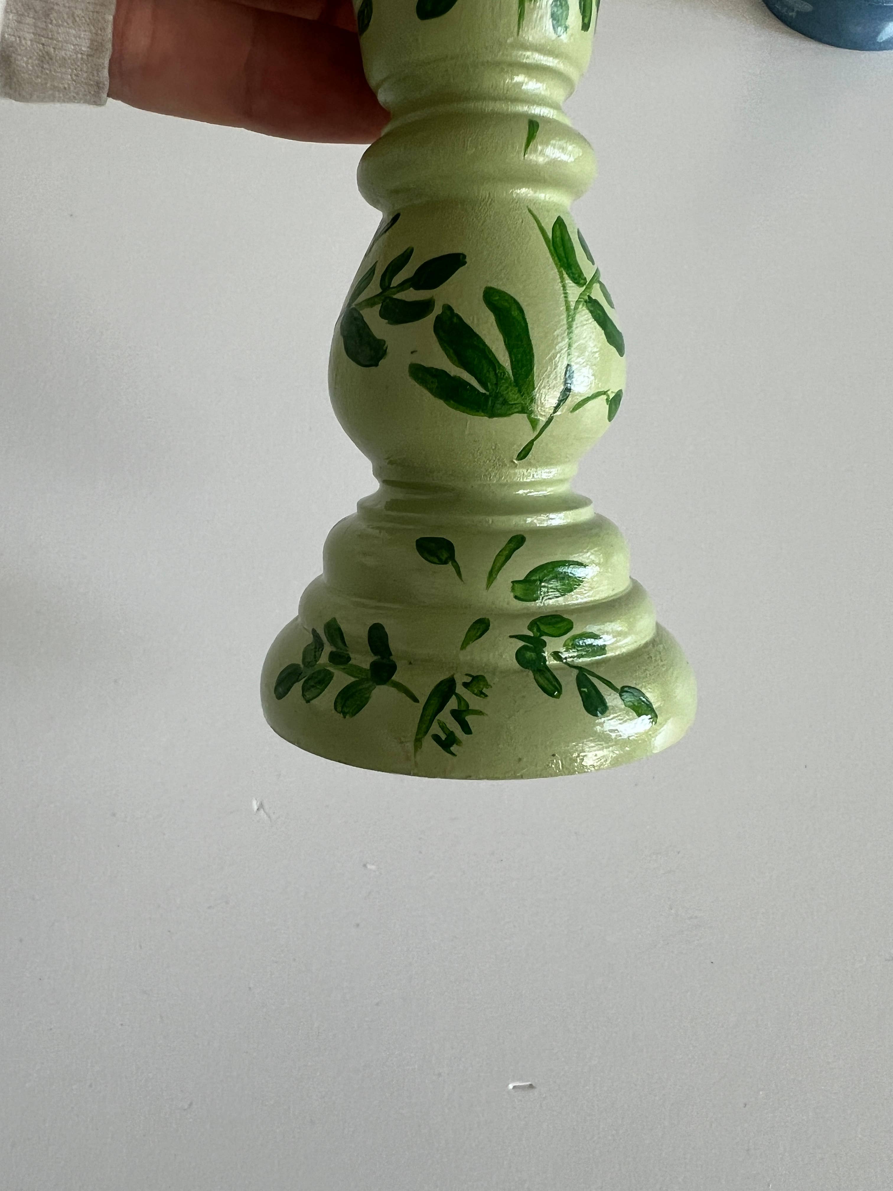 Sweet Pea And Whimsy - Wholesale Candle Holder - Pair of Sage Green Charming Hand-Painted Candle Stick Holder3