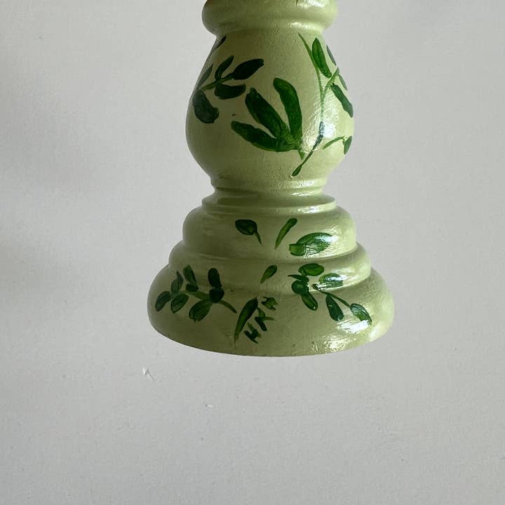 Sweet Pea And Whimsy - Wholesale Candle Holder - Pair of Sage Green Charming Hand-Painted Candle Stick Holder3