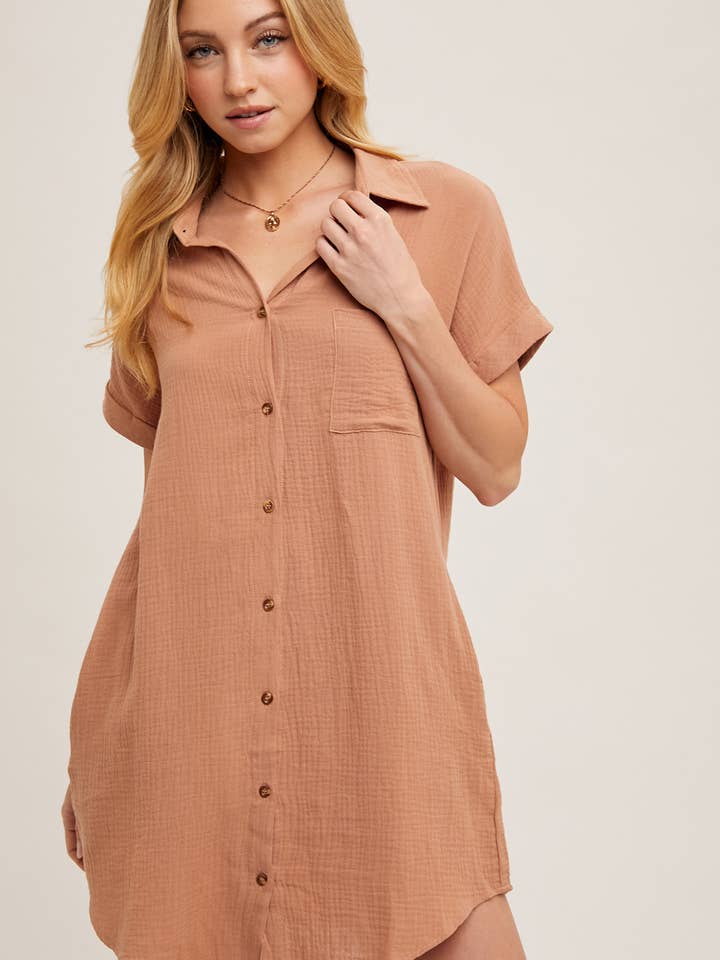 VESTIDO CAMISA DE BOTÃO COM BOLSO por atacado de Bluivy