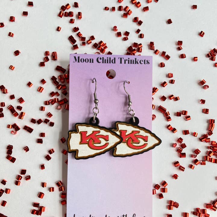 Kansas City Hand-Painted Wood Dangle Earrings for wholesale by Moon Child Trinkets