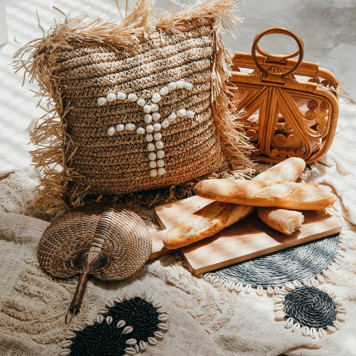 Pink Haley - Vendita all'ingrosso Fodera cuscino decorativo - Fodera per cuscino in rafia e conchiglie – Conchiglia, palma e arcobaleno4