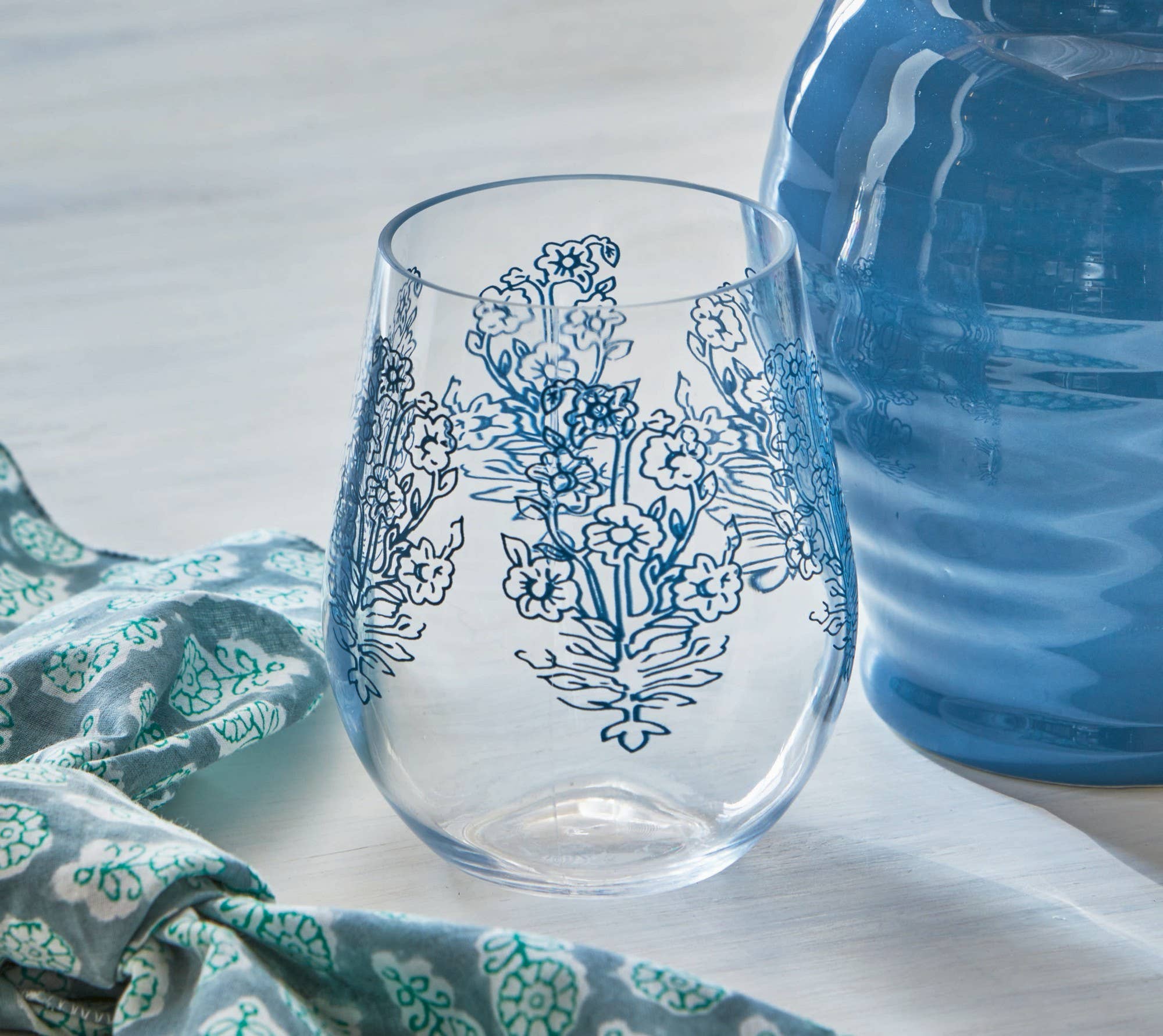 Cottage Acrylic Stemless Wine Blue Summer for wholesale on Faire1