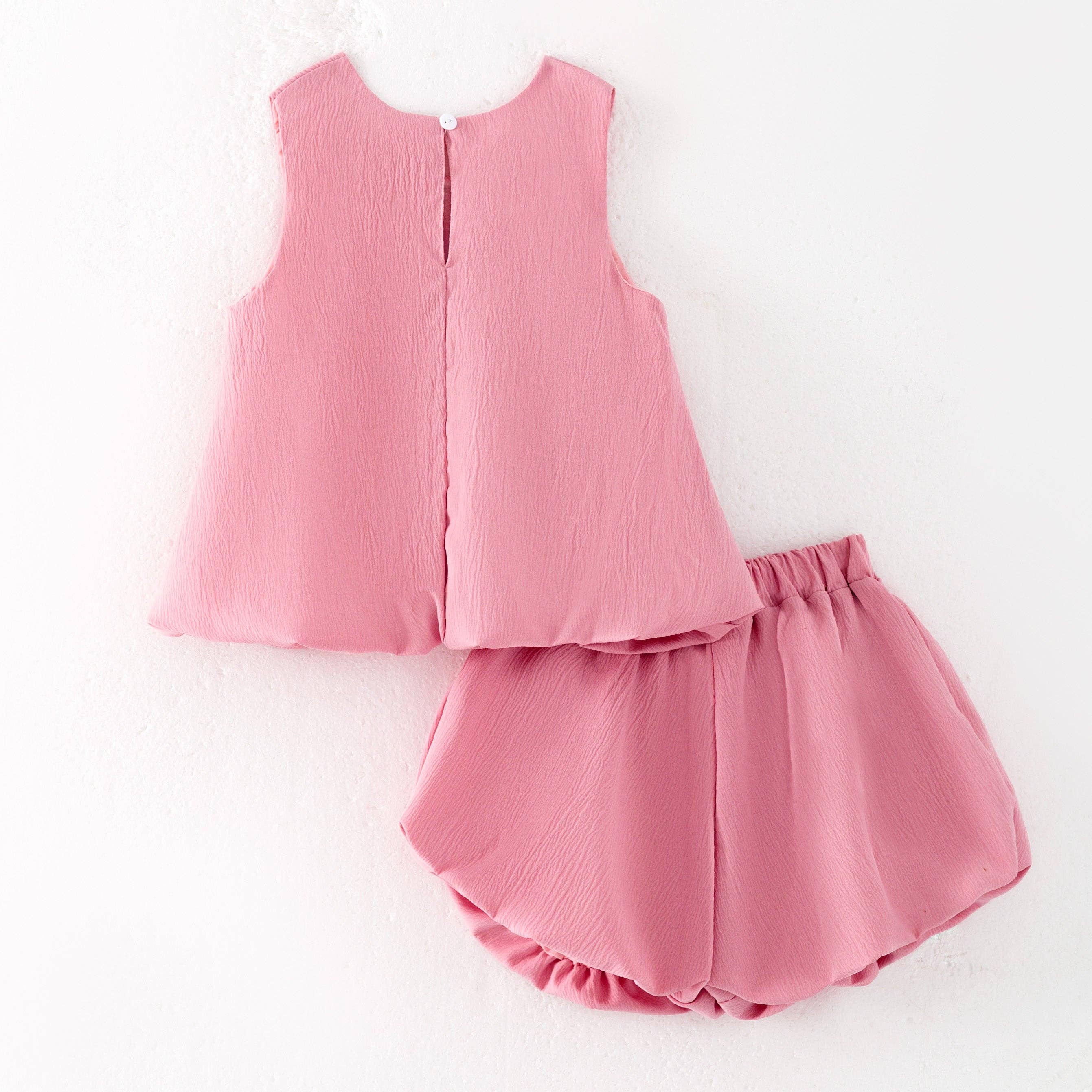 Auraquise - Wholesale Top & Short Set - Kids - Girls Summer Pink Bow Fashion Cute Short Set5