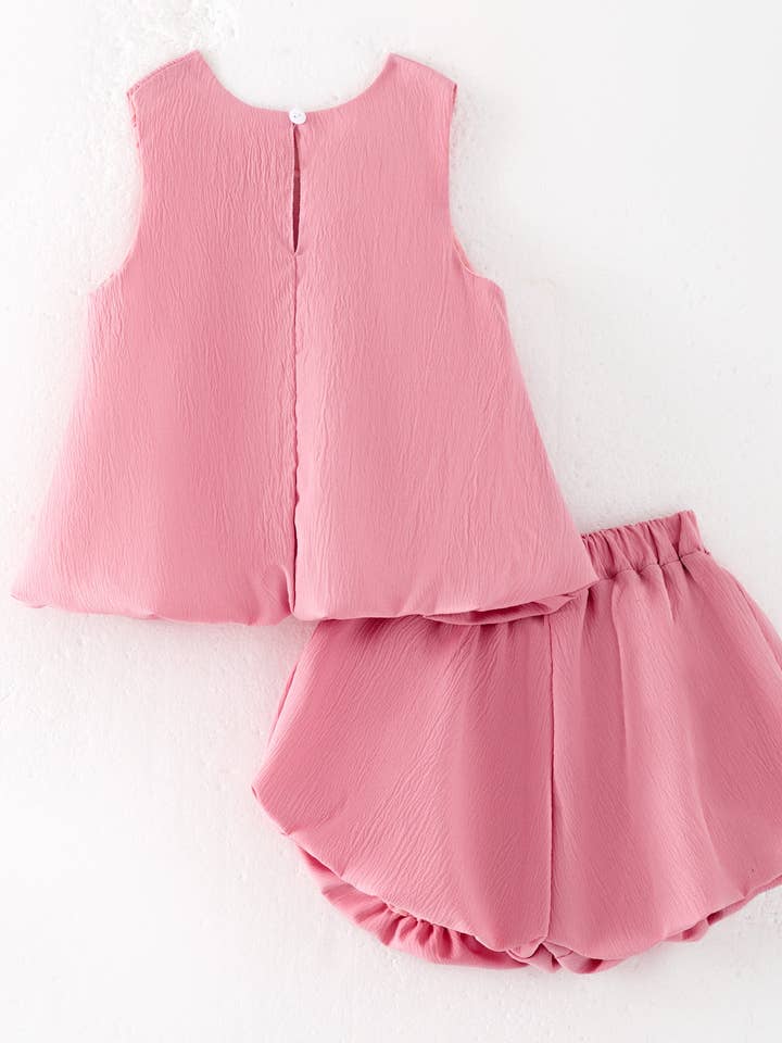 Auraquise - Wholesale Top & Short Set - Kids - Girls Summer Pink Bow Fashion Cute Short Set5