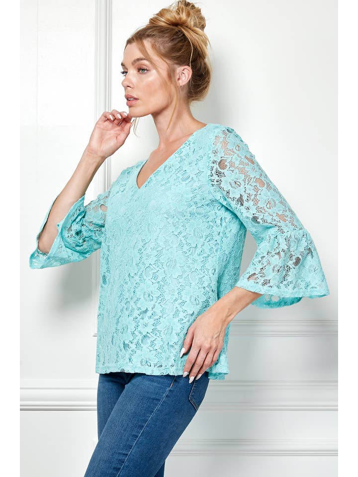Winslow Collection - Wholesale Blouse - Women's - V NECK ELBOW SLEEVE LACE TOP G9018250P24