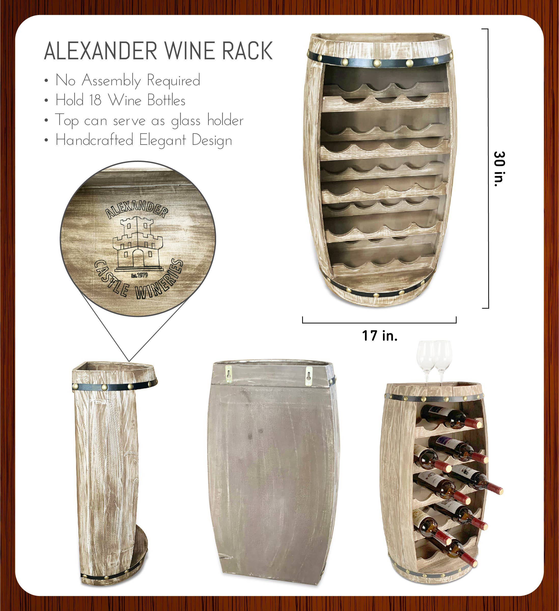 Cota Global – wholesale Vinställ – Modern vägg Alexander vinhållare - 18 flaskor tunnformad1