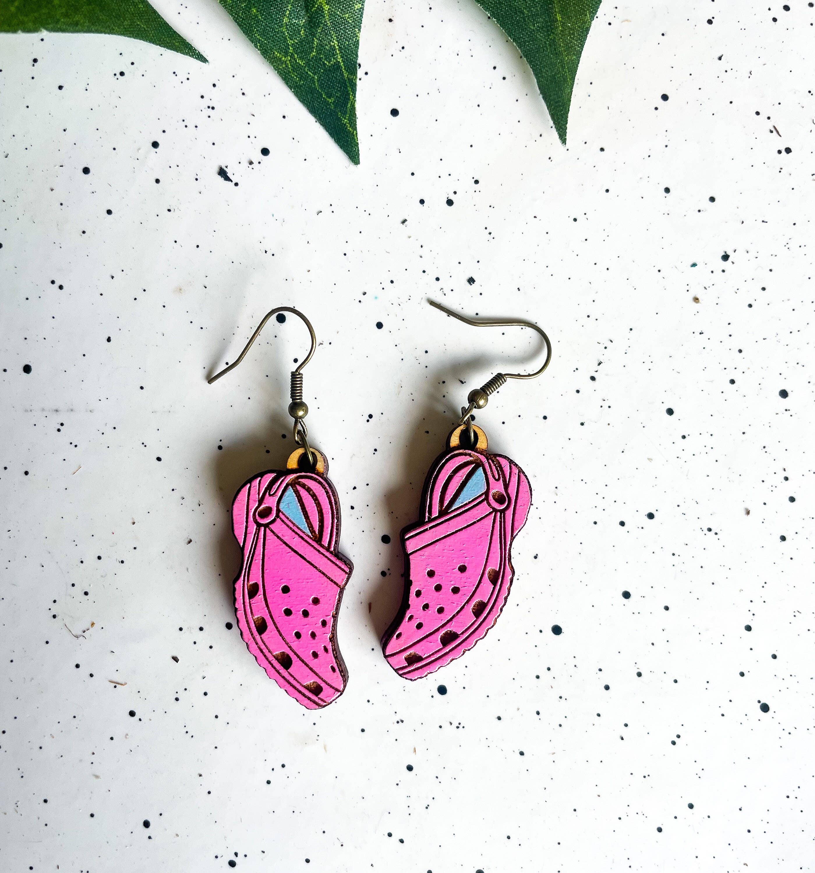 Ak Daisy Chain - Wholesale Dangle Earrings - Wooden Earrings with Crocs & Flamingo Floatie Design2