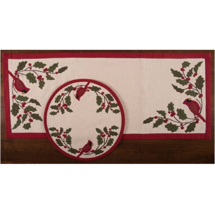 Cardinal Holly Felt Table Runner 14 in X 36 In for wholesale by Home Collections by Raghu