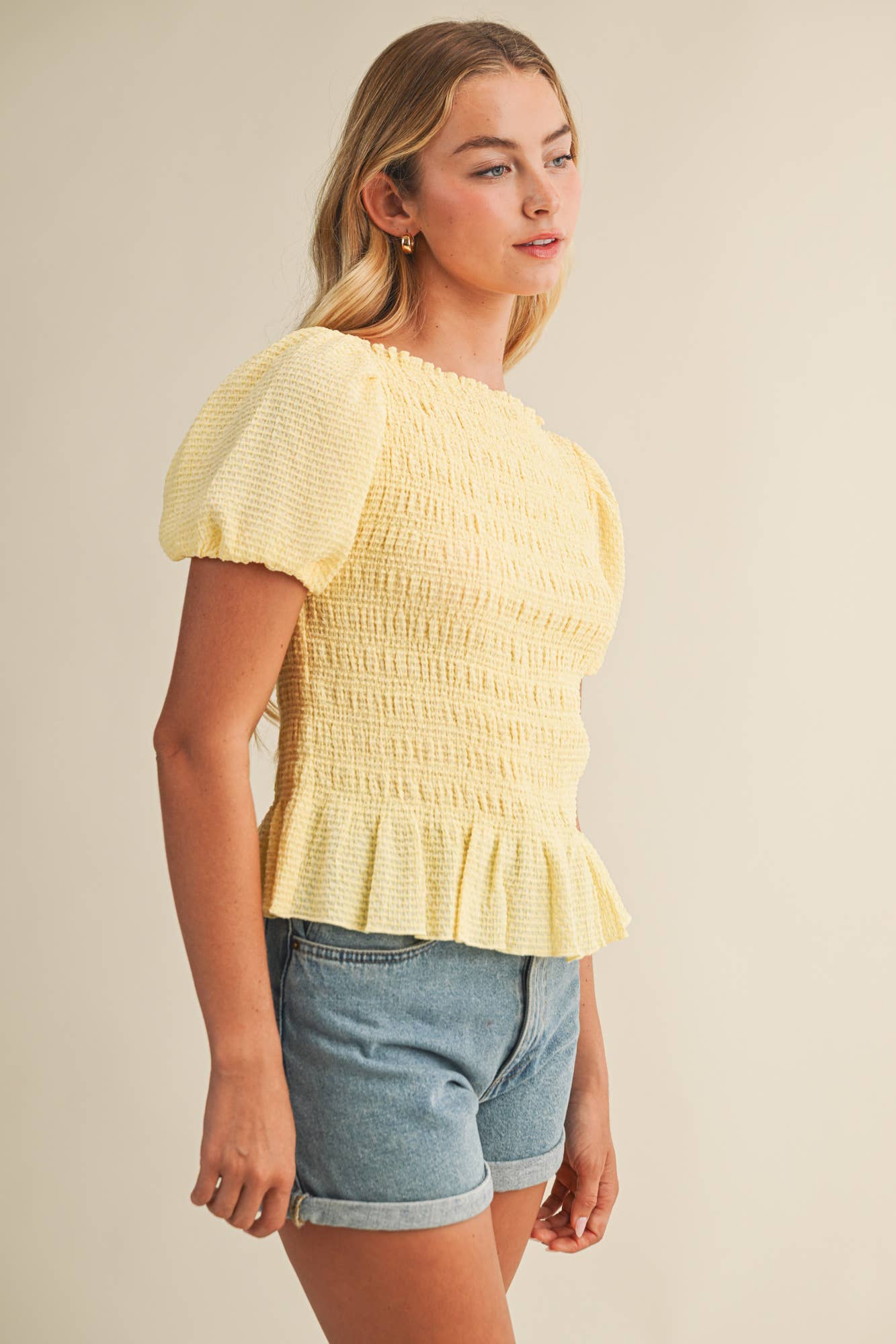 Mustard Seed - Wholesale Blouse - Women's - FLOCKED STRIPE SMOCKED PUFF SLEEVE TOP2