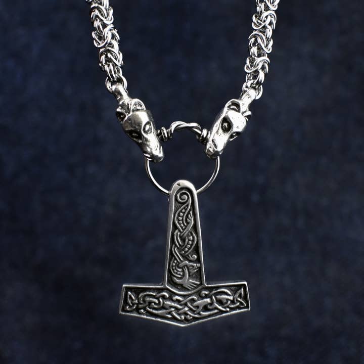 Jorvik Hammer on Dragon Chain Viking Necklace for wholesale by Asgard