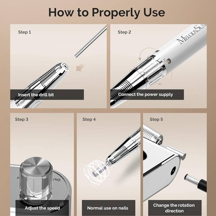 White MelodySusie Professional Rechargeable Nail Drill,35000RPM for wholesale on Faire