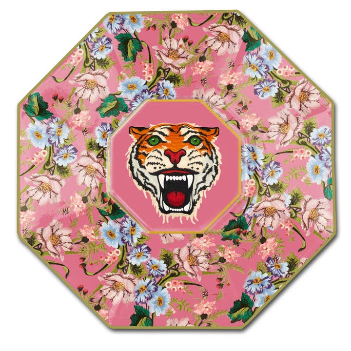 Plato de vidrio Pink Tiger Decoupage para venta al por mayor de Marye-Kelley