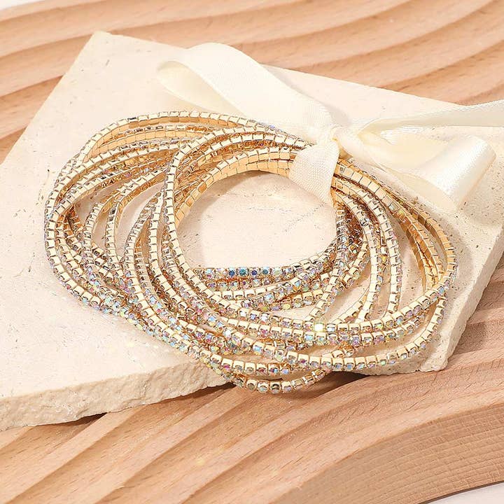 Sensibling Corp. – Großhandel Schmucksets – 12 Stück - Band Schlank Strass Stretch Mehrschichtiges Armband5