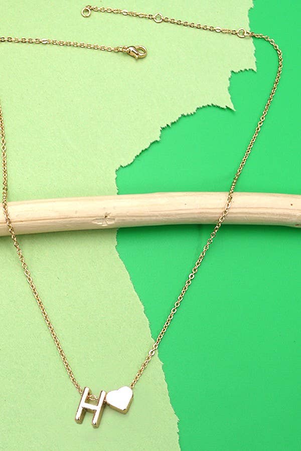 JOSSLYN by wall to wall - Wholesale Pendant/Charm Necklace - BRASS MONOGRAM INITIAL HEART CHARM NECKLACE | 80N1504
