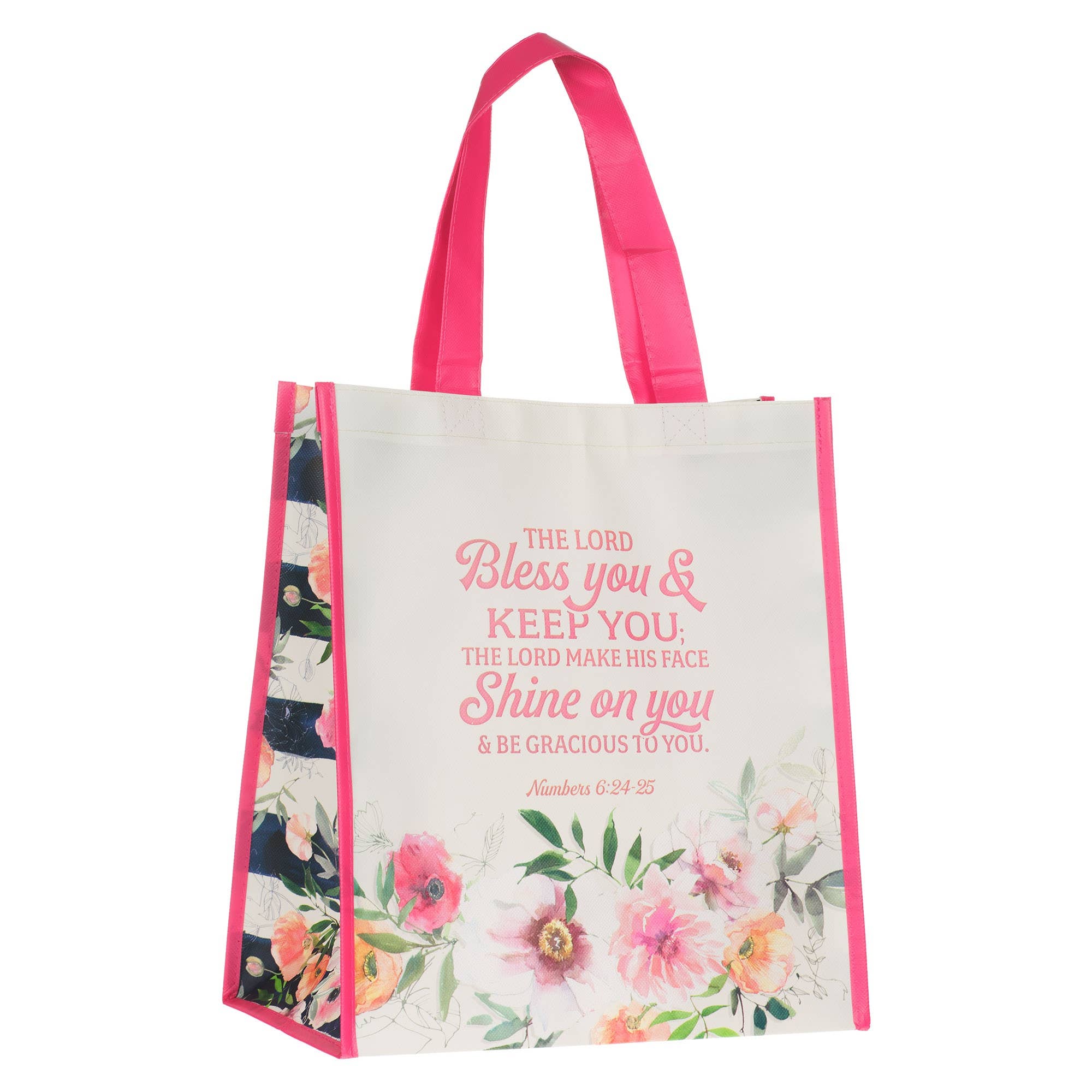 Christian Art Gifts - Wholesale Tote Bag - Women's - Tote Pink/White Floral Bless You Num. 6:24-252