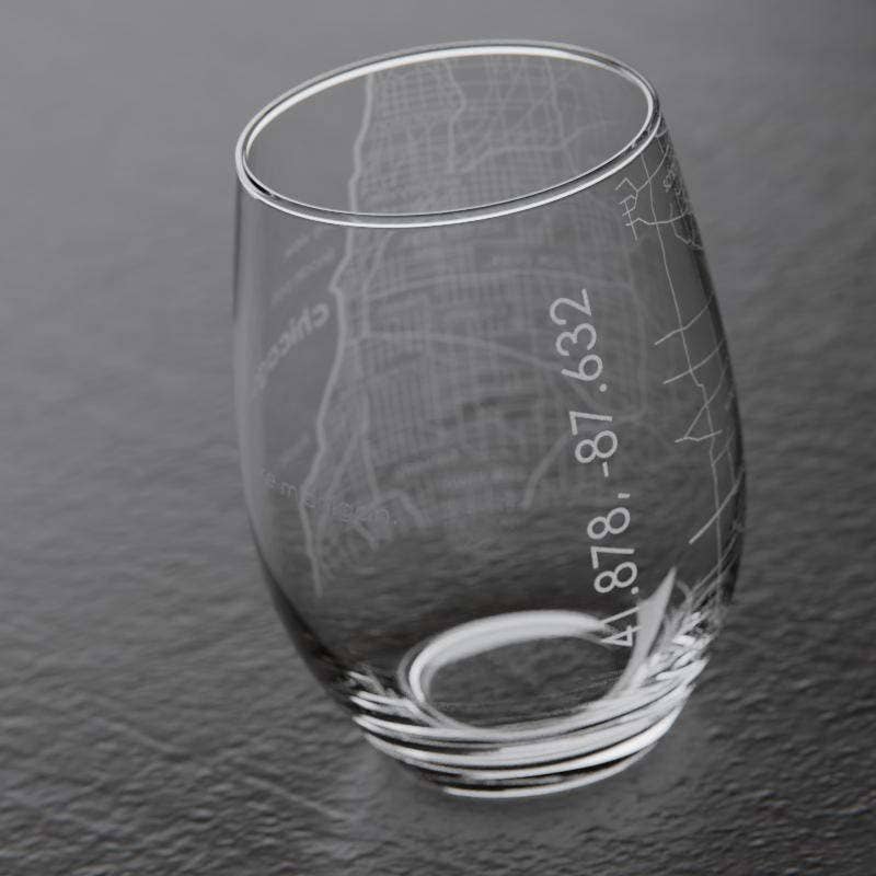 Well Told - Wholesale Wine Glass - Chicago, IL City Map - 15 oz Stemless Wine Glass3