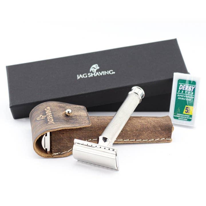 Jag Shaving - Wholesale Scheermes - Premium veiligheidsscheermes met dubbele rand - leren etui