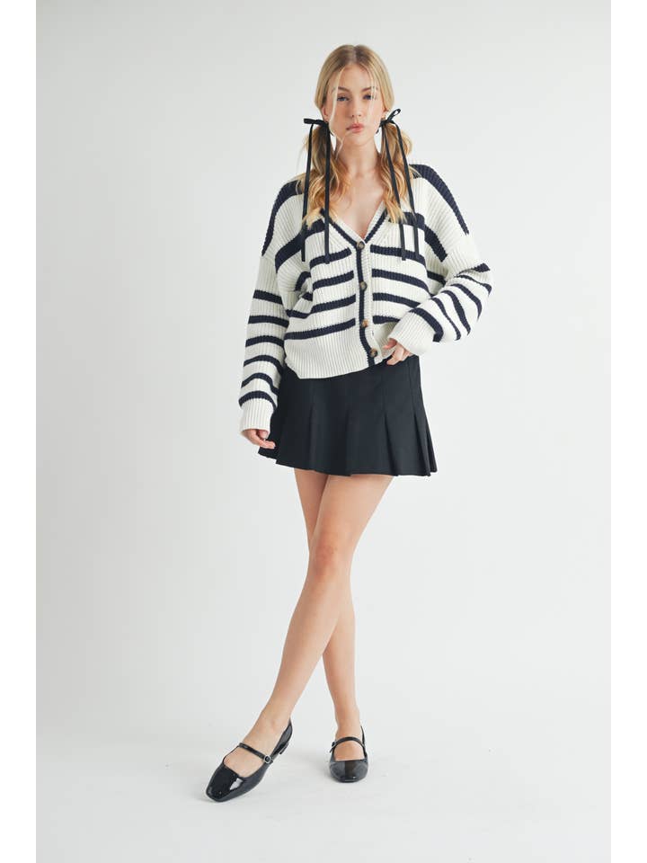 Blanco/Azul marino Cárdigan a rayas Bona 3202ED de venta al por mayor en Faire14