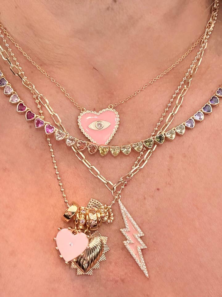 Rainbow Heart Tennis Necklace for wholesale by Little Luxe Charm Co.
