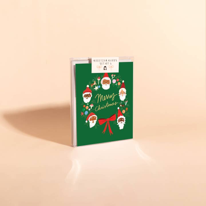 CORONA DE NAVIDAD DE PAPÁ NOEL - Caja de Tarjetas Festivas de 6 para venta al por mayor de Carolyn Suzuki