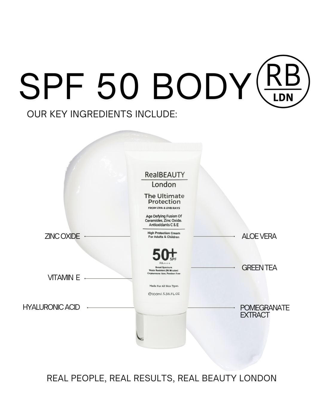 Real Beauty London – wholesale Sunscreen – SPF 50 Body Cream1