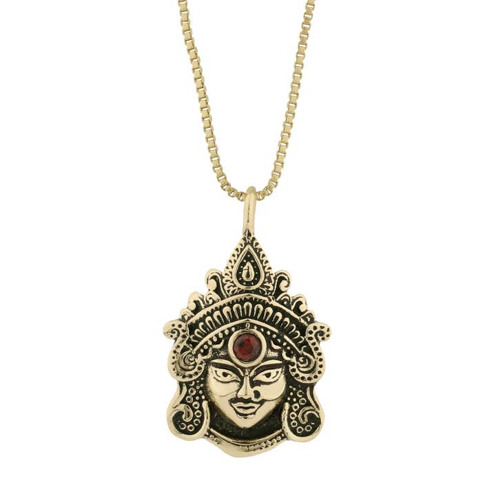 Mantra4u - Wholesale Pendant/Charm Necklace - Brass Durga Maa with Garnet1