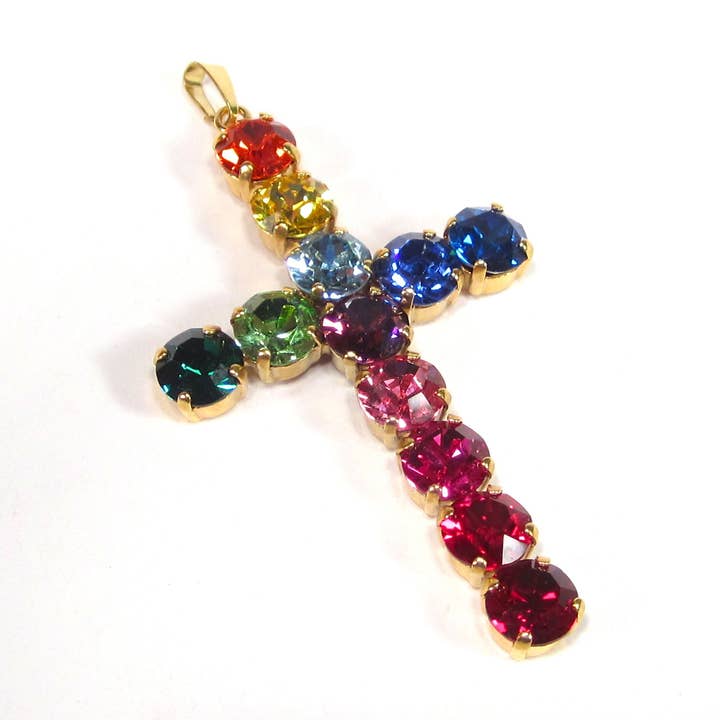 SoHo® Rainbow Cross Pendant With Rhinestones for wholesale by SoHo Schmuckmanufaktur