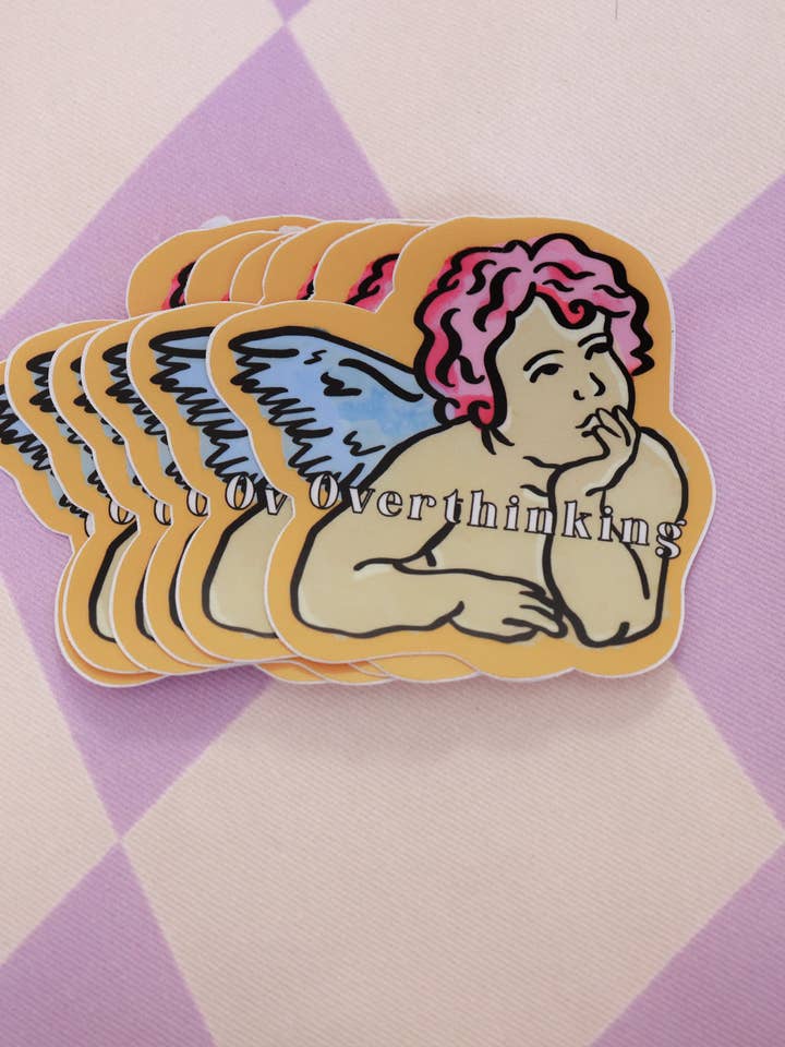 Overthinking Cherub Sticker for wholesale by The Carrshop
