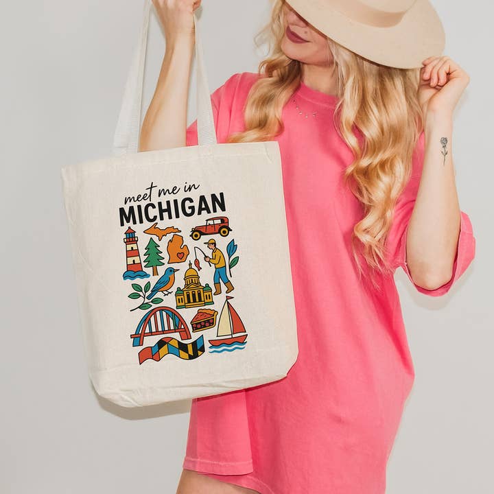 Bolso Tote Meet Me In Michigan para venta al por mayor de Lucky Luna Apparel