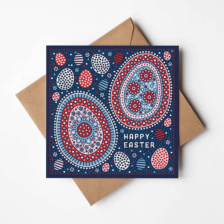 Red and Blue Easter Egg Illustration Easter Card for wholesale by Jess A Little Creative
