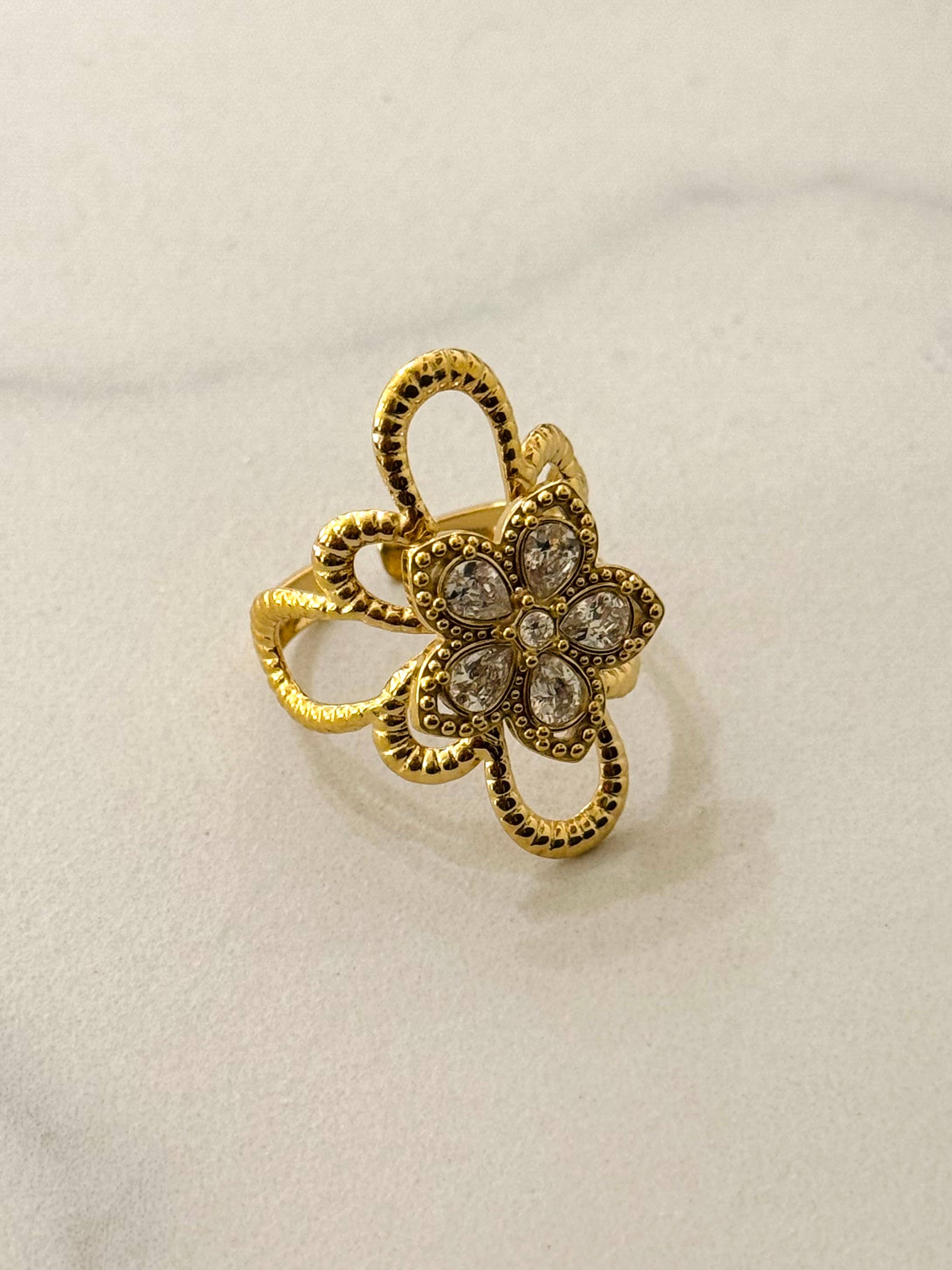 Cassette Barcelona - Wholesale Multi-Stone Ring - Valery Floral Ring w Zirconium Stones