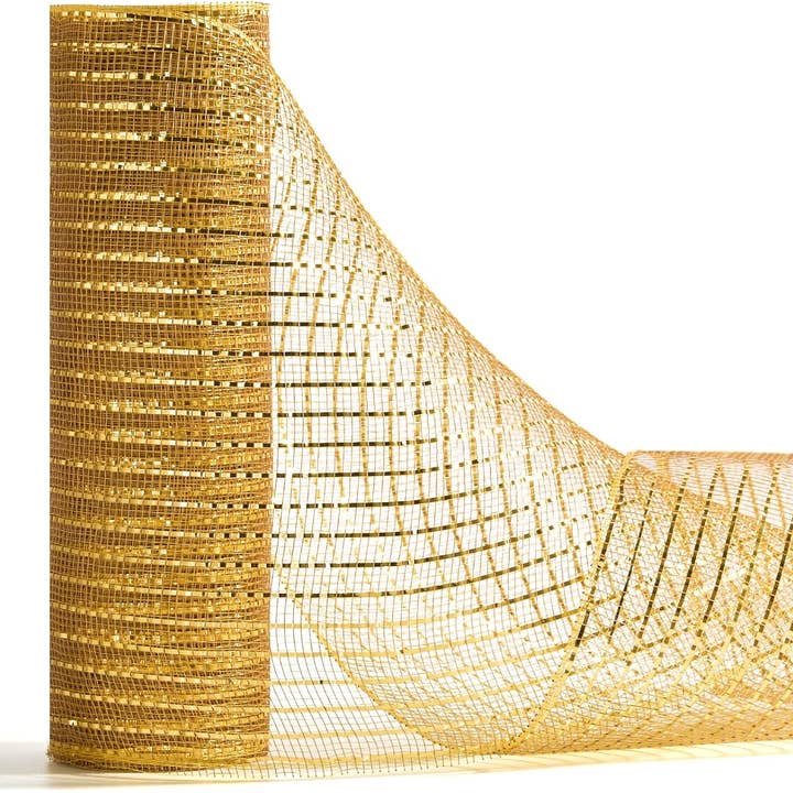 Posh Paper - Wholesale Ribbon - Gift Wrapping - Metallic Gold Poly Burlap Deco Mesh Ribbon Fabric Wrapping Ribbon, 10" x10 Yds7