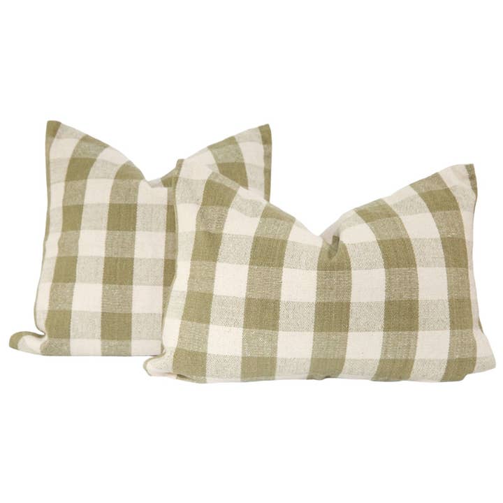 Cozy Prairie Linens Co. - Wholesale Throw Pillow Cover - Signature Woven Olive Green Gingham Pillow Cover