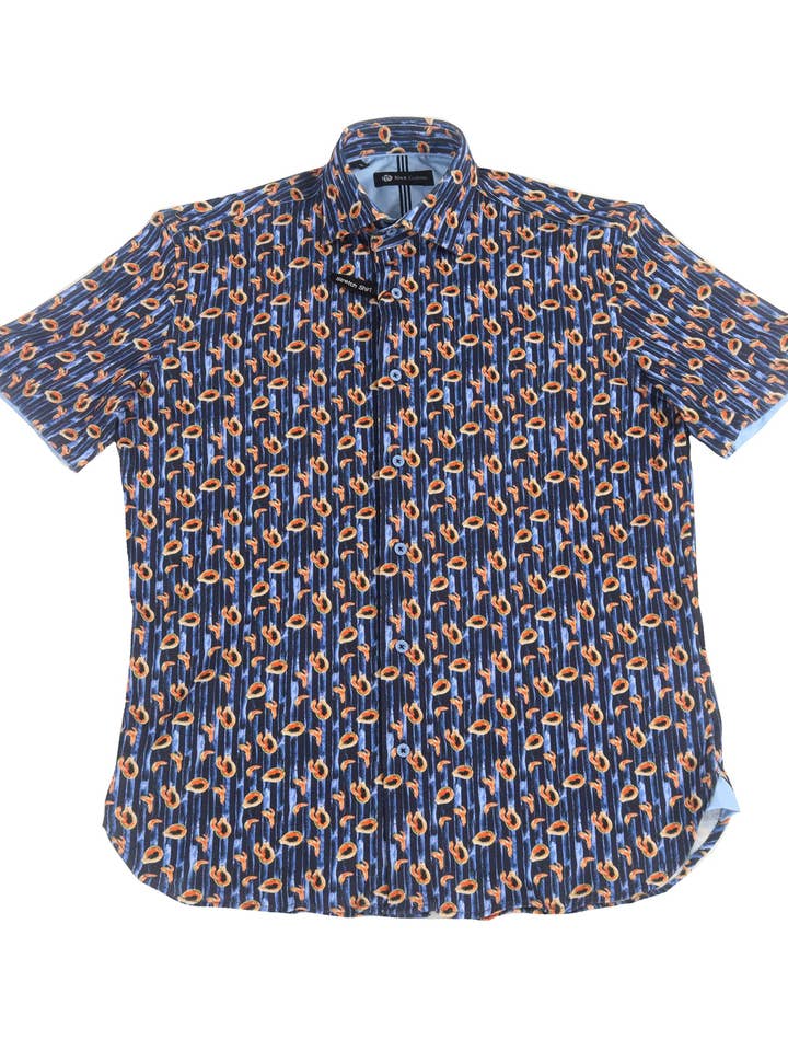 Max Colton Navy med Blå Striber og Papaya Kortærmet Jerseystrik for engroshandel hos Luchiano Visconti