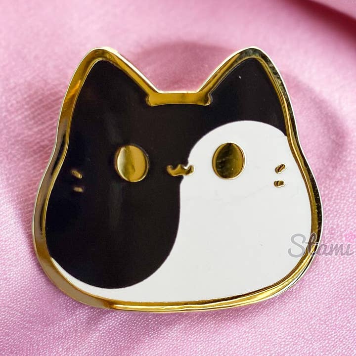 Yin and Yang Kitty Bean Pin for wholesale by Stami Studios