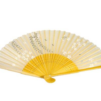 Silk Fan, White With Silver And White Flowers for wholesale by World Treasure Trading