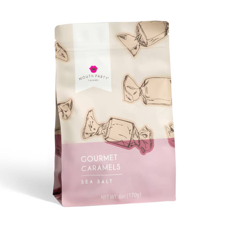 Sea salt caramel 6oz gift pouch for wholesale by Mouth Party, LLC